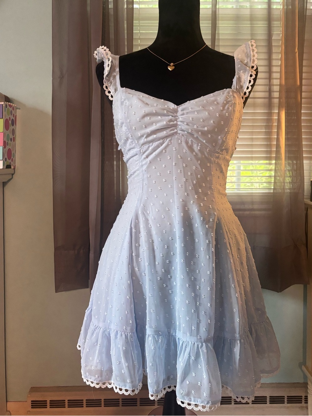 Lucy in the Sky Light Blue Lace-Trim Sundress